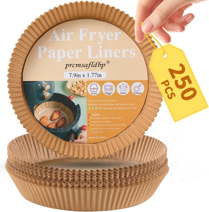 prcmsafldbp 250 Pcs 7.9 Inch Round Air Fryer Liners Disposable for Home Bakers - Thickened Silicone Oil Paper - Withstands up to 450°F Heat - for Air Fryer 5 to 8 Qt - Image 1