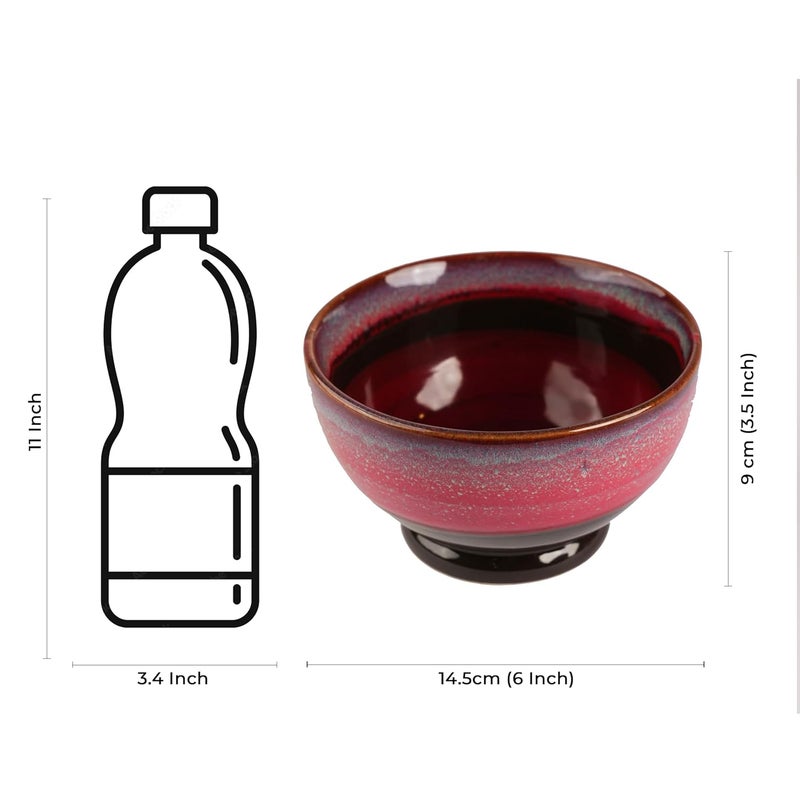Caffeine Ceramic Handmade Studio Red Black Multipurpose Serving Bowl Set of 2 - Image 3