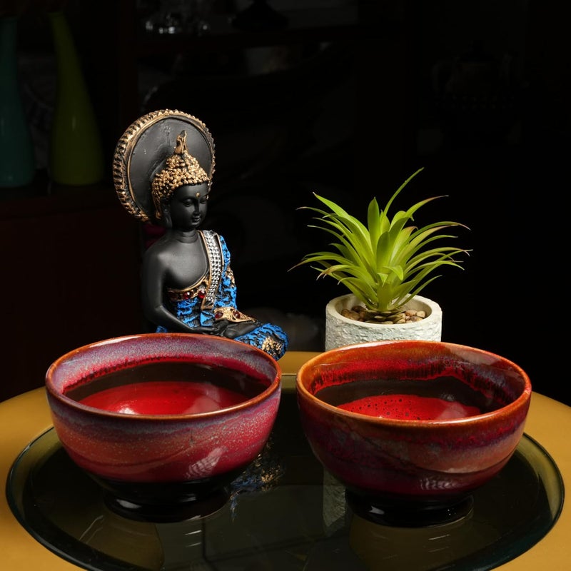 Caffeine Ceramic Handmade Studio Red Black Multipurpose Serving Bowl Set of 2 - Image 1