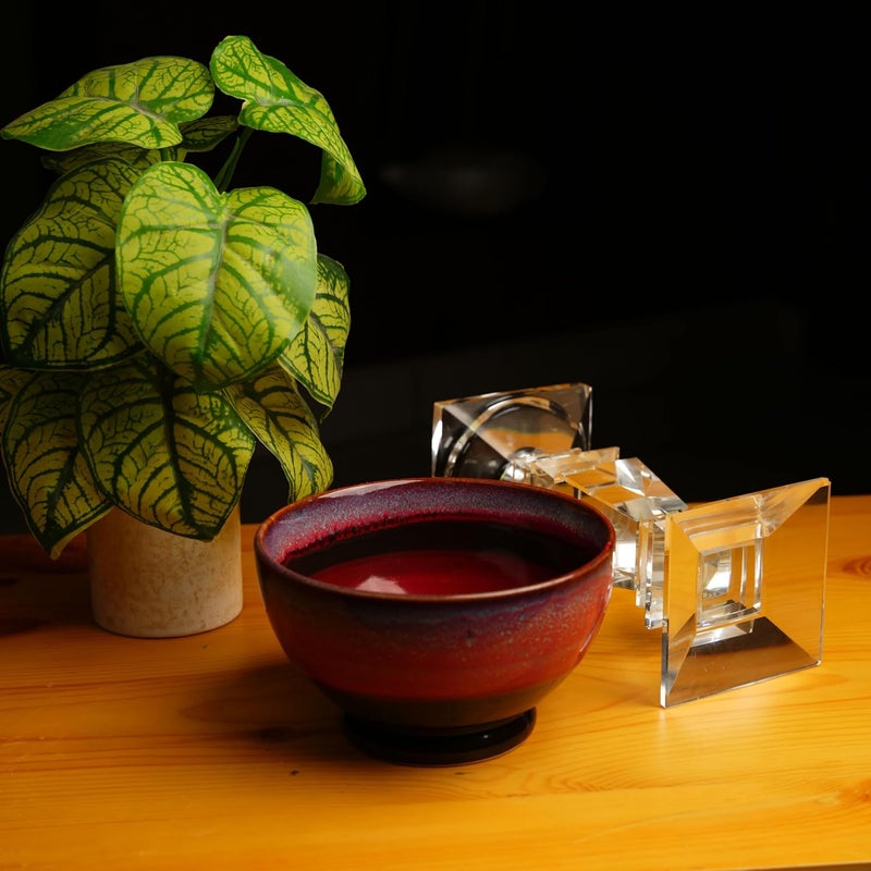 Caffeine Ceramic Handmade Studio Red Black Multipurpose Serving Bowl Set of 2 - Image 2