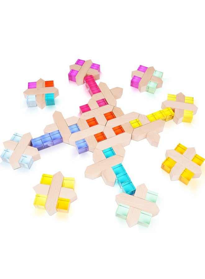 Agirlgle Wooden Rainbow Building Blocks Cube Gem Stacking Blocks Toy - Colorful Montessori Rainbow Stacker Toy Elegant Wood Rainbow Cube Blocks- Acrylic Blocks Educational Toys for Toddlers- 80Pcs - Image 3