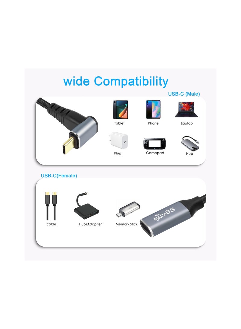 2M 90 Degree USB C Extension Cable, Right Angle USB3.1 Gen2 Cable 10Gbps PD 100W Male to Female Charging Cord Type-C Extender Up Down Cable Compatible with Laptops and More Type-C Devices - Image 2