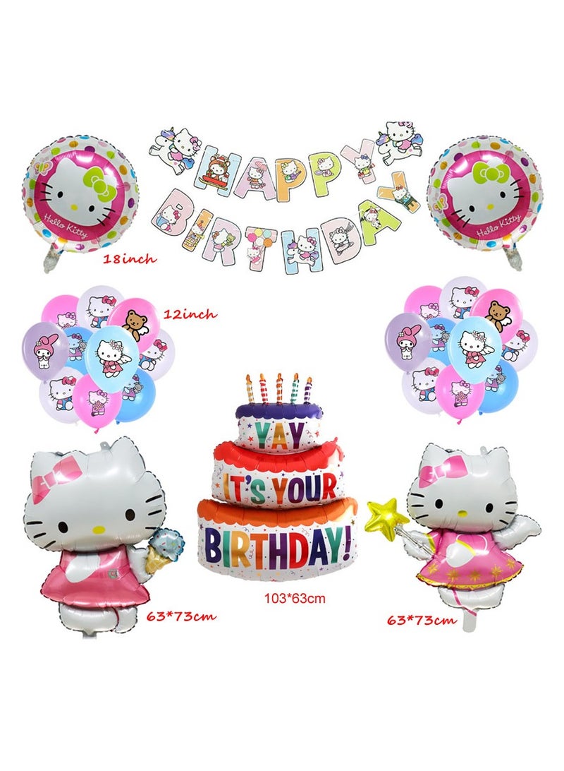 KT Cat Aluminum Foil Balloon Set Cartoon Hello Kitty Baby First Birthday Party Scene Decoration Decoration