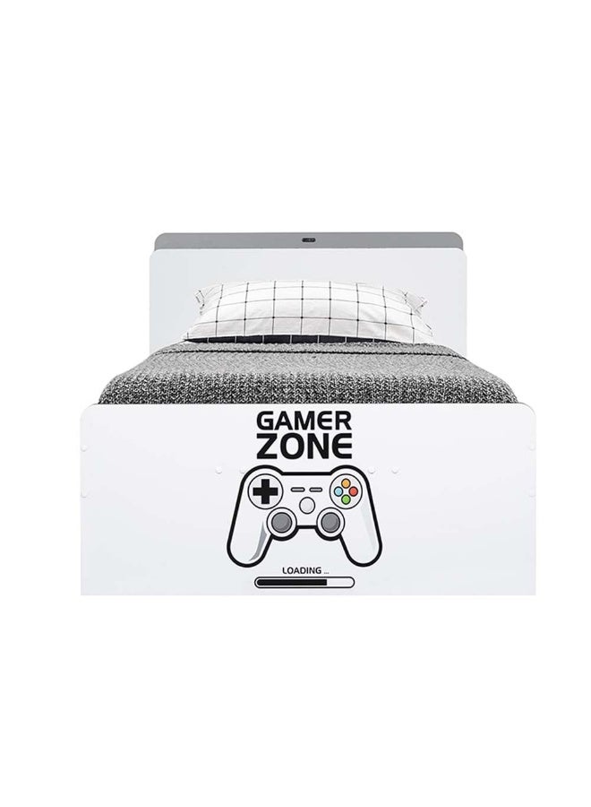 DANUBE HOME سرير تخزين مع رأس سرير Gamerzone 120X200 بتصميم حديث خشبي إطار سرير مفرد أثاث سرير مريح (المرتبة غير مشمولة) L219.5Xw125Xh100Cm-أبيض ورمادي - Image 3