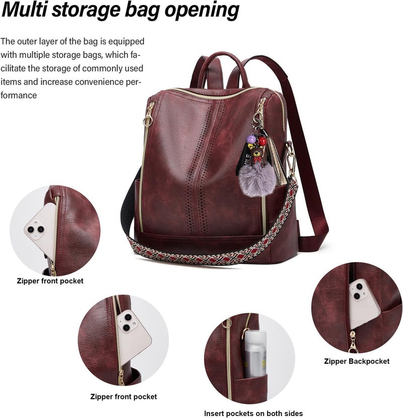 Makes Backpack Purse for Women PU Leather Travel Satchel Handbag Convertible Design Bag with Purse - Image 3