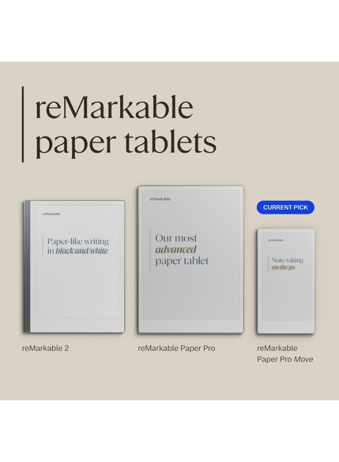 ريماركابل جهاز ReMarkable Paper Pro Move اللوحي: الجهاز اللوحي الورقي المصمم للعمل في أي وقت وفي أي مكان ومع أي شخص. كن حاضرًا في اللحظة بينما تدوّن أفكارك على شاشة ملونة تشبه شاشة الورق. بتصميمه فائق النحافة، وحافظة Book Folio الواقية، وبطارية تدوم أسبوعين، سيرافقك أينما كنت. - Image 3