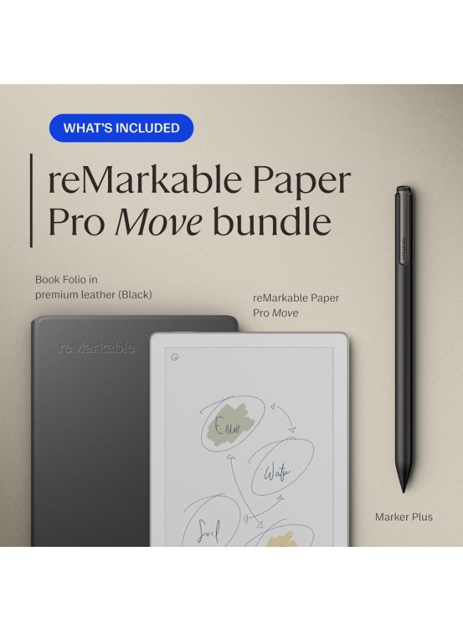ريماركابل جهاز ReMarkable Paper Pro Move اللوحي: الجهاز اللوحي الورقي المصمم للعمل في أي وقت وفي أي مكان ومع أي شخص. كن حاضرًا في اللحظة بينما تدوّن أفكارك على شاشة ملونة تشبه شاشة الورق. بتصميمه فائق النحافة، وحافظة Book Folio الواقية، وبطارية تدوم أسبوعين، سيرافقك أينما كنت. - Image 2
