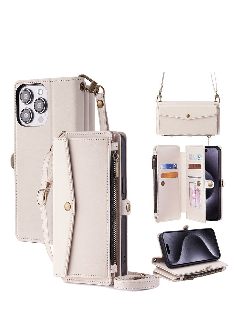 Phone Case for IPHONE 16 PRO MAX  Zipper Wallet Cover   Leather Card Holder Slot Kickstand Wrist Strap Cell Accessories  - Image 1