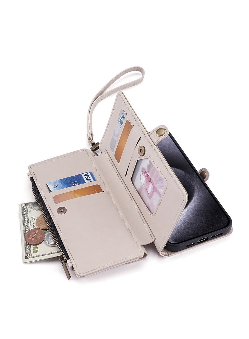 Phone Case for IPHONE 16 PRO MAX  Zipper Wallet Cover   Leather Card Holder Slot Kickstand Wrist Strap Cell Accessories  - Image 2