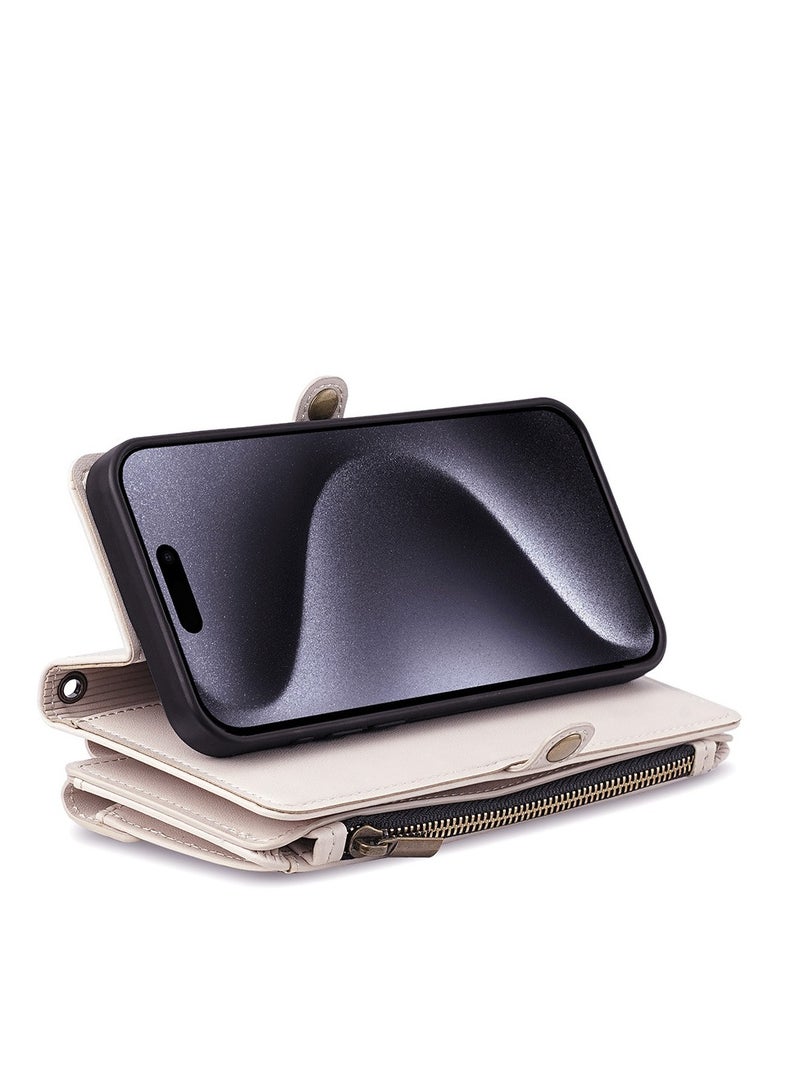 Phone Case for IPHONE 16 PRO MAX  Zipper Wallet Cover   Leather Card Holder Slot Kickstand Wrist Strap Cell Accessories  - Image 4