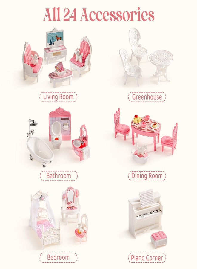 ROBOTIME 26PCS Dollhouse Furniture Set for Kids - Realistic Dollhouse Accessories with 5 Rooms: Living Room, Bedroom, Bathroom, Dining Room & Balcony, for Girls & Boys Ages 3+ - Image 2