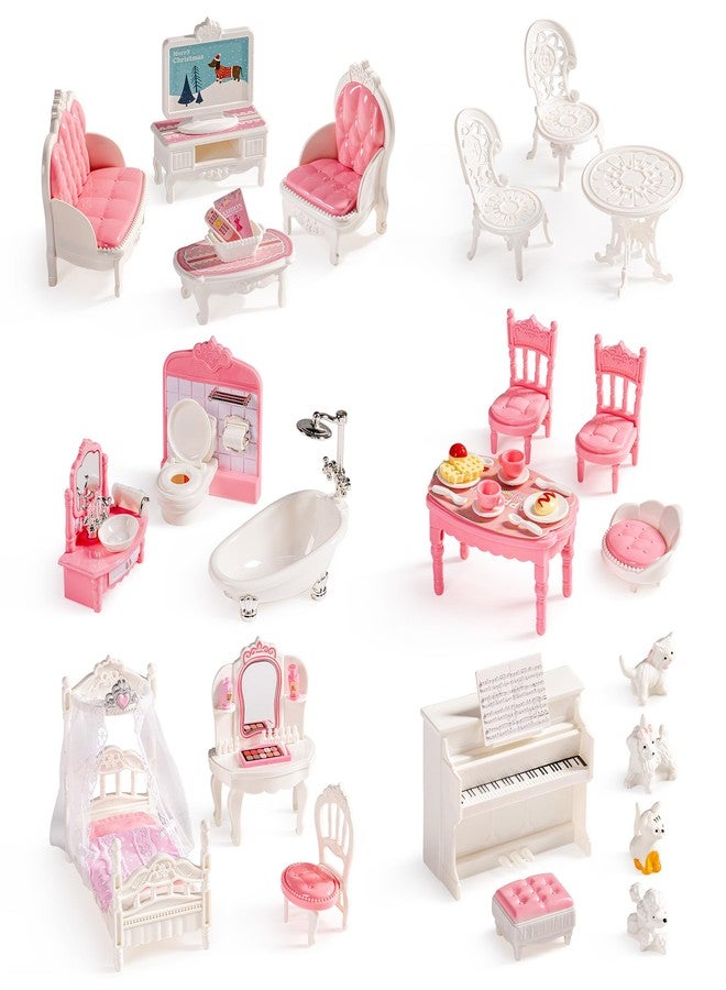 ROBOTIME 26PCS Dollhouse Furniture Set for Kids - Realistic Dollhouse Accessories with 5 Rooms: Living Room, Bedroom, Bathroom, Dining Room & Balcony, for Girls & Boys Ages 3+ - Image 1