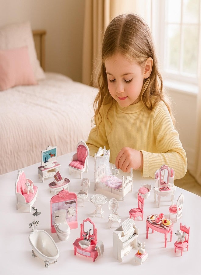 ROBOTIME 26PCS Dollhouse Furniture Set for Kids - Realistic Dollhouse Accessories with 5 Rooms: Living Room, Bedroom, Bathroom, Dining Room & Balcony, for Girls & Boys Ages 3+ - Image 4