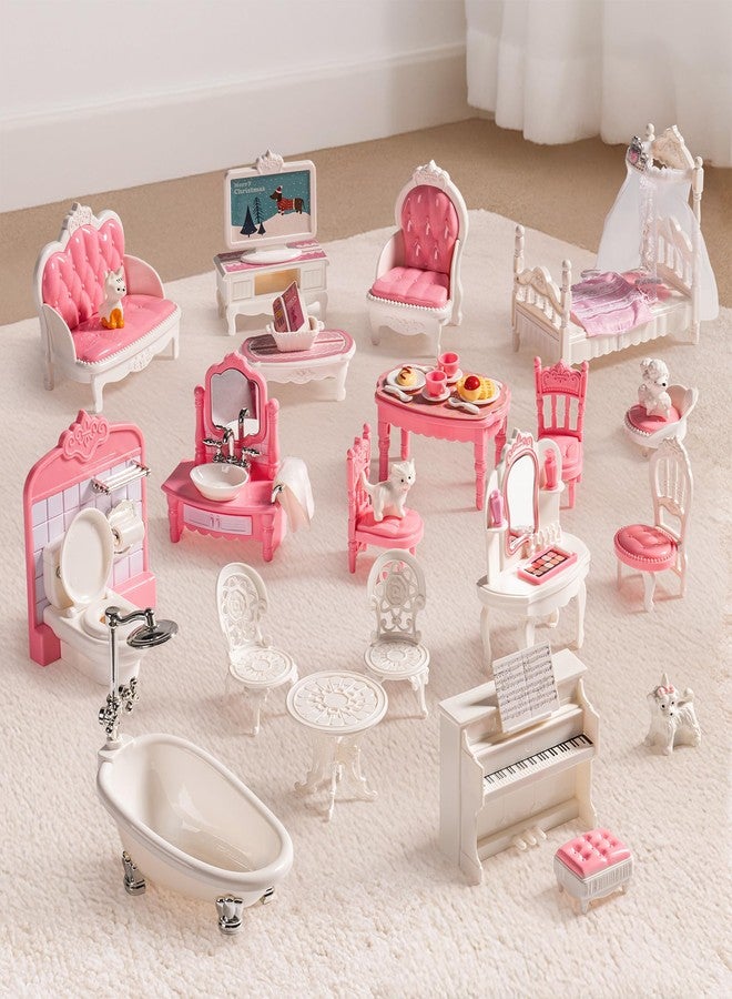 ROBOTIME 26PCS Dollhouse Furniture Set for Kids - Realistic Dollhouse Accessories with 5 Rooms: Living Room, Bedroom, Bathroom, Dining Room & Balcony, for Girls & Boys Ages 3+ - Image 5
