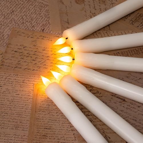 Homemory Real Wax LED Flameless Taper Candles with Timer, Dripless Fake Candlesticks with 3D Flickering Flame, 9.6 Inches White Window Candle for Fireplace Christmas Halloween - Image 3