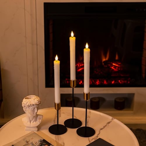 Homemory Real Wax LED Flameless Taper Candles with Timer, Dripless Fake Candlesticks with 3D Flickering Flame, 9.6 Inches White Window Candle for Fireplace Christmas Halloween - Image 2