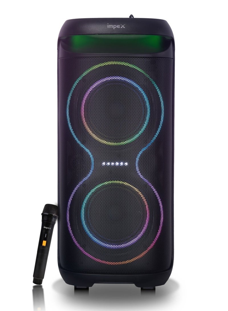 Impex 6.5" Multimedia Trolley Speaker | 4000W PMPO | Wireless Mic, Karaoke, Color Ring Light | Bluetooth/AUX/USB/TWS | 7.4V 3600mAh Battery | Dual 6.5" Speakers | TS 81 New TS 81 New black - Image 1