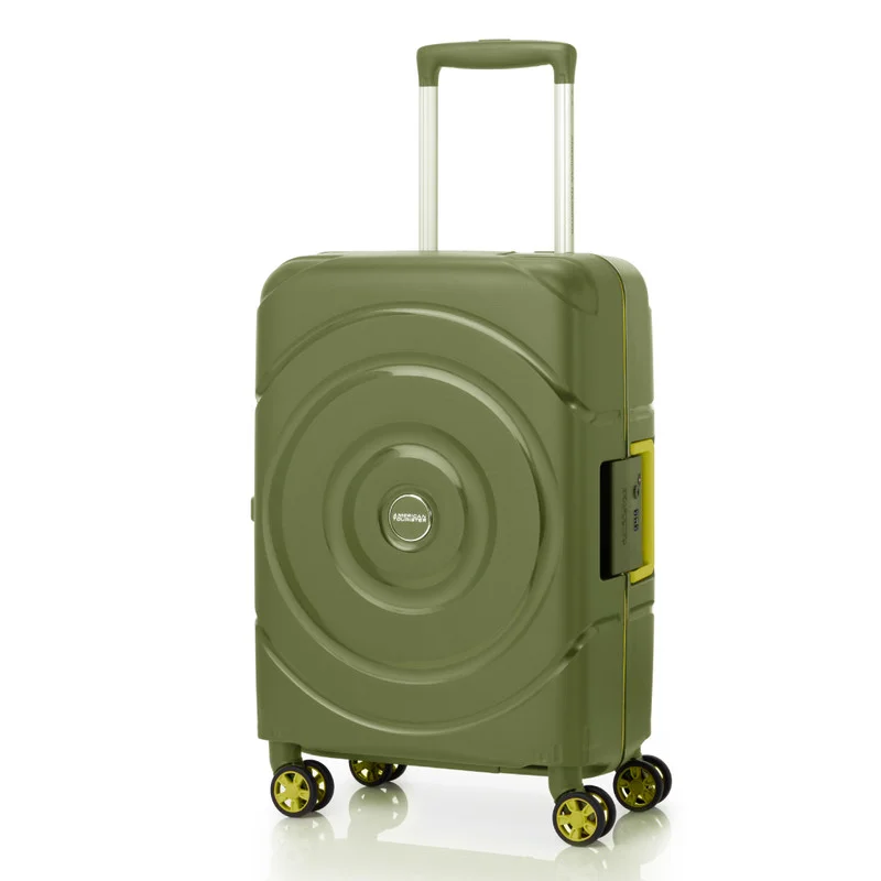 American Tourister Circurity Suitcase, Cabin Size 55 cm / 20 inch, 4 Spinner Wheels, Hard Top, Polypropylene, Olive|Scratch & Impact Resistant Material|Lightweight|XtraSecu™ 3 Point Locking System|TSA Lock - 3 Years International Warranty