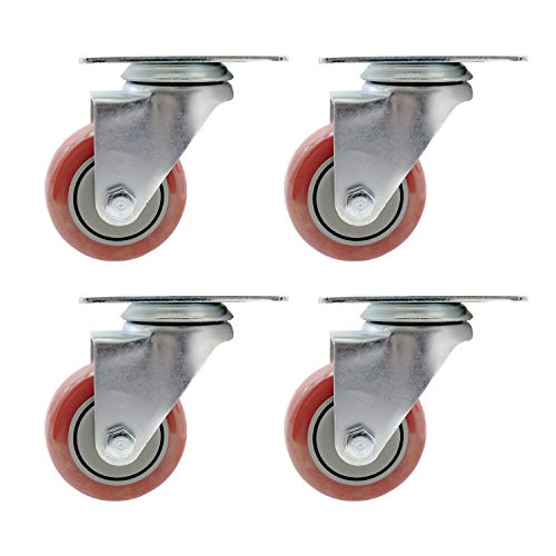 Dr.Luck 3" Red Heavy Duty Caster Wheel Without Brake PU on PP & Steel Swivel Double Ball Bearing, Pack of 4 Total 880 Lbs Capacity 360 Degree Top Plate Premium Commercial Grade Non-Marking Caster - Image 1