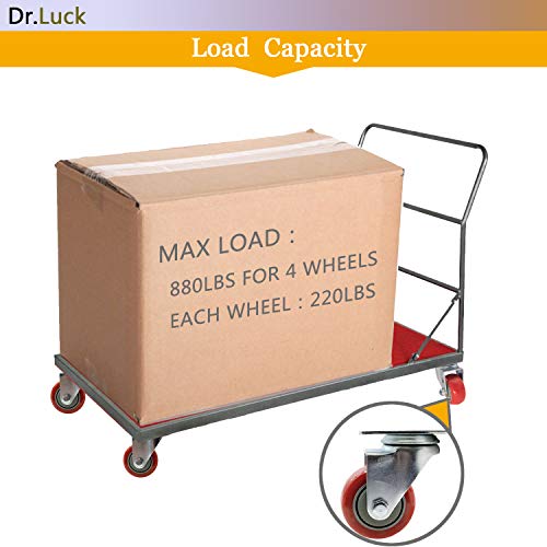 Dr.Luck 3" Red Heavy Duty Caster Wheel Without Brake PU on PP & Steel Swivel Double Ball Bearing, Pack of 4 Total 880 Lbs Capacity 360 Degree Top Plate Premium Commercial Grade Non-Marking Caster - Image 3