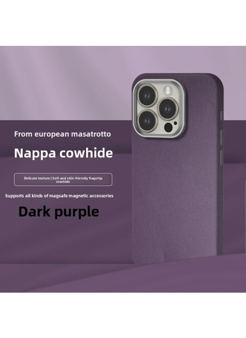 All-inclusive Fine Leather Case MagSafe Magnetic Application IPhone14pro Max Apple 15 Phone Case 13 Solid Color-Color:XYM Fine Dermatoglyphic Dark Purple-Applicable Model:15Pro (without Packaging)