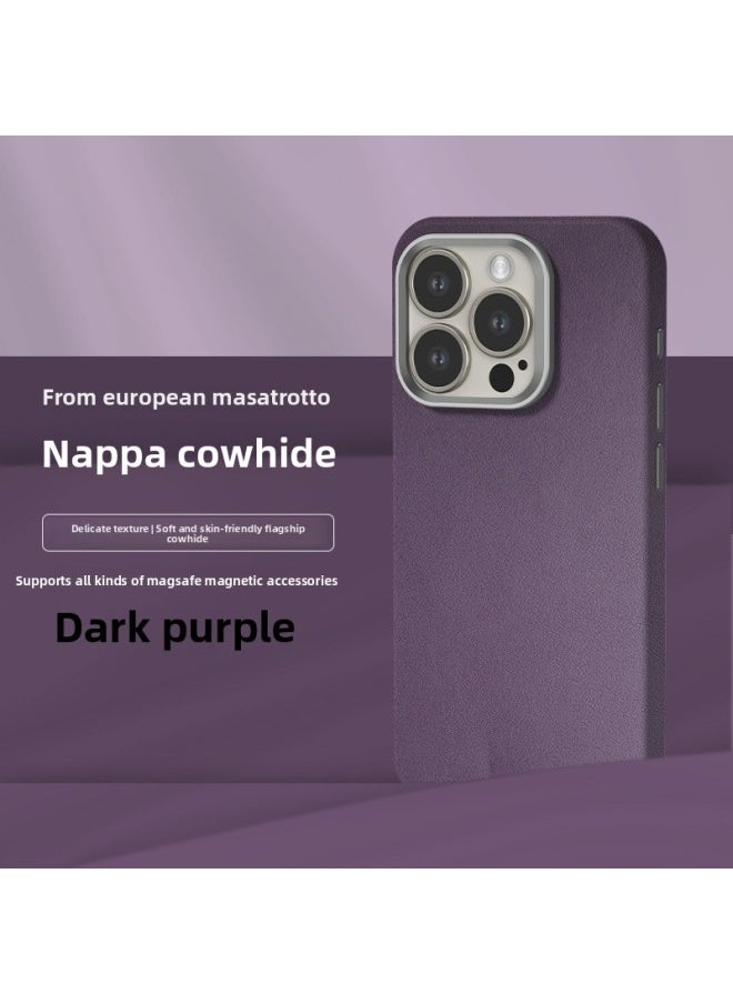 Generic - All-inclusive Fine Leather Case MagSafe Magnetic Application IPhone14pro Max Apple 15 Phone Case 13 Solid Color-Color:XYM Fine Dermatoglyphic Dark Purple-Applicable Model:15Pro (without Packaging) - Image 1