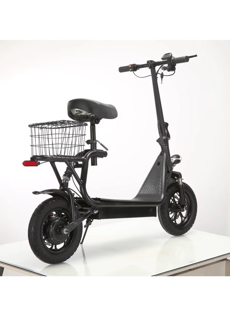 Niyazi - Electric Scooter with Basket | Electric Scooter for Adults | Electric Scooter with Seat | electric scooter | Foldable Electric Scooter | 48V Voltage | 500W Motor | Front and Rear Lights | Shock Absorption Suspension | Storage Basket | Weight Capacity 120 KG | 12-Inch Tires - Image 1