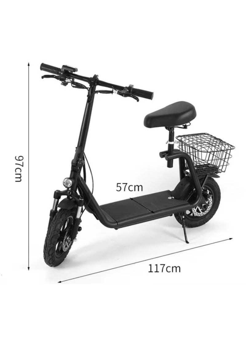 Niyazi - Electric Scooter with Basket | Electric Scooter for Adults | Electric Scooter with Seat | electric scooter | Foldable Electric Scooter | 48V Voltage | 500W Motor | Front and Rear Lights | Shock Absorption Suspension | Storage Basket | Weight Capacity 120 KG | 12-Inch Tires - Image 1