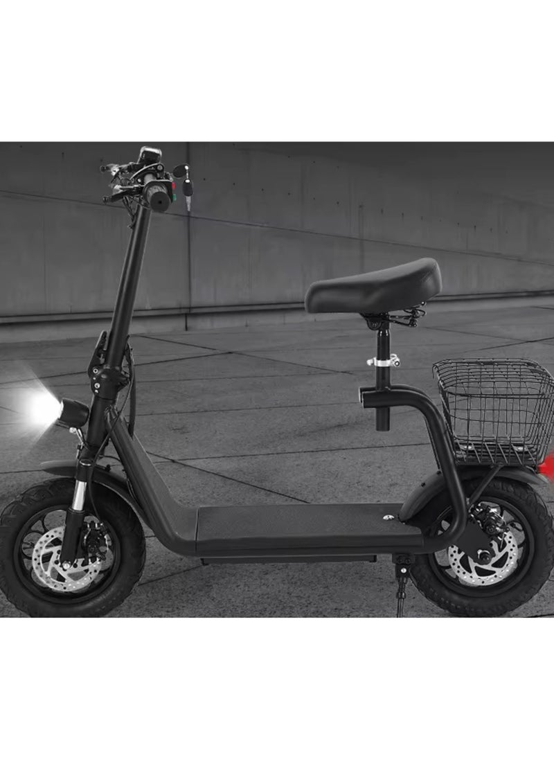 Niyazi - Electric Scooter with Basket | Electric Scooter for Adults | Electric Scooter with Seat | electric scooter | Foldable Electric Scooter | 48V Voltage | 500W Motor | Front and Rear Lights | Shock Absorption Suspension | Storage Basket | Weight Capacity 120 KG | 12-Inch Tires - Image 1
