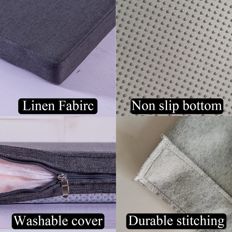 SAULA 30 x 14 Inch Piano Bench Cushions for Indoor Furniture with Ties Non Slip Kitchen Dining Room Bench seat Cushion for Shoe Storage Ottoman Window Settee Pad, Gray - Image 3
