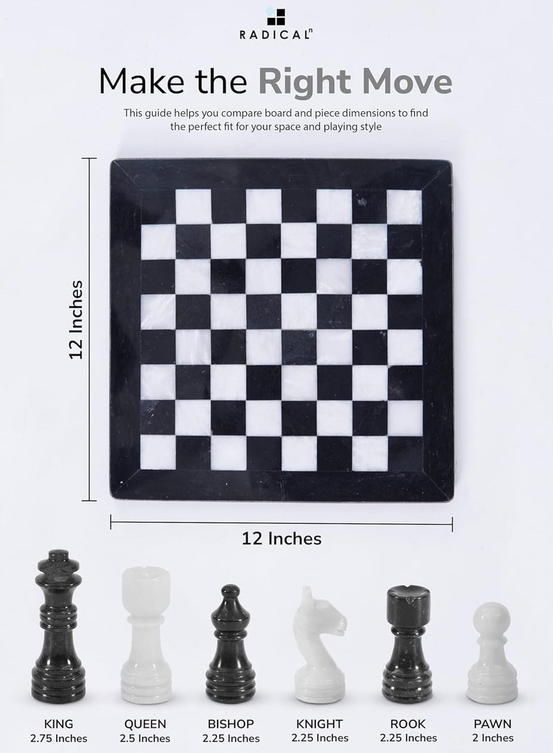 RADICALn Marble Chess Set 12 Inches Black and White Handmade Chess Game - 1 Chess Board & 32 Chess Pieces - Board Game for 2 Player Games - Chess Sets for Adults - Image 2