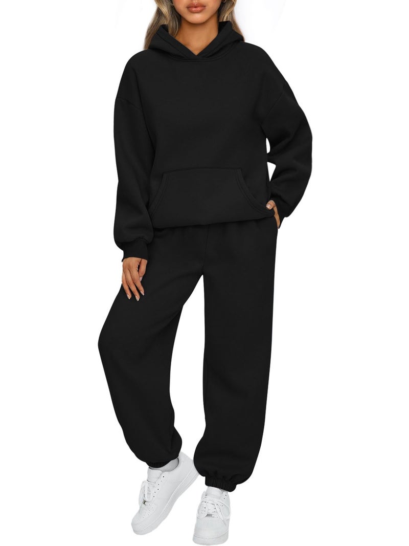 AUTOMET Women 2 Piece Outfits 2025 Plus Size Fall Fashion Airport Travel Pants Lounge Set Leisure Vacation Winter Clothes Sweatsuits Black XS - Image 1