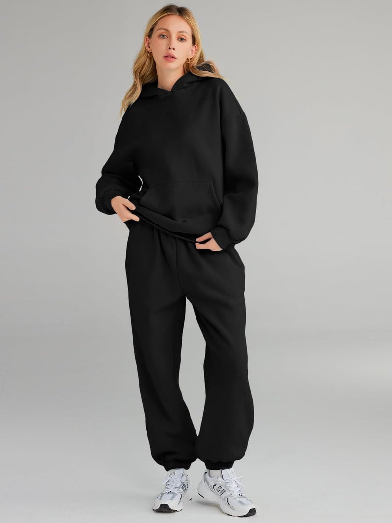 AUTOMET Women 2 Piece Outfits 2025 Plus Size Fall Fashion Airport Travel Pants Lounge Set Leisure Vacation Winter Clothes Sweatsuits Black XS - Image 2