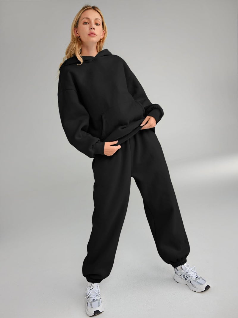 AUTOMET Women 2 Piece Outfits 2025 Plus Size Fall Fashion Airport Travel Pants Lounge Set Leisure Vacation Winter Clothes Sweatsuits Black XS - Image 5