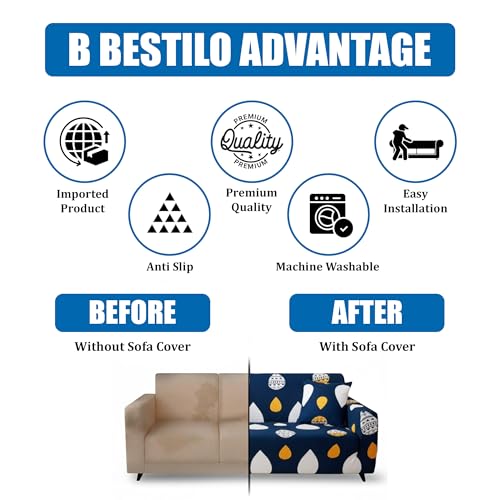 B BESTILO Blue Lotus Sofa Cover 3 Seater Fully Covered | Universal 360° Anti-Slip Stretchable 3Seater Sofa Slipcover | Elastic Sofa Set Imported Slipcover Protector (Triple Seater, 190-230 cm) - Image 5