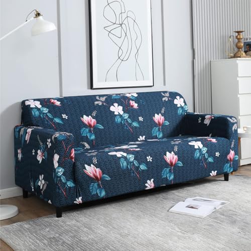 B BESTILO Blue Lotus Sofa Cover 3 Seater Fully Covered | Universal 360° Anti-Slip Stretchable 3Seater Sofa Slipcover | Elastic Sofa Set Imported Slipcover Protector (Triple Seater, 190-230 cm) - Image 1
