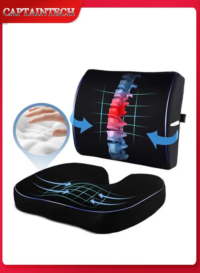 Captaintech Portable Ergonomic Memory Foam Seat Cushion and Lumbar Support Pillow Set for Car Office Computer Chair Wheelchair - Image 1