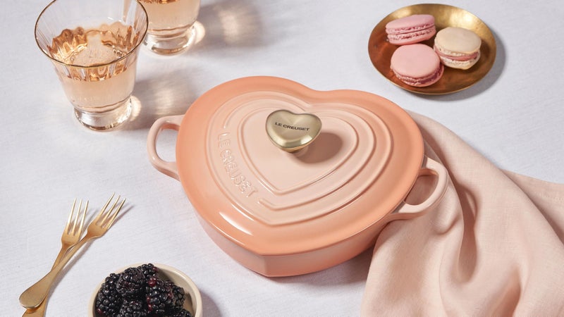 Le Creuset Enameled Cast Iron Traditional Shallow Heart Cocotte, 1.25 Qt., Peche Light Gold Heart Knob - Image 3