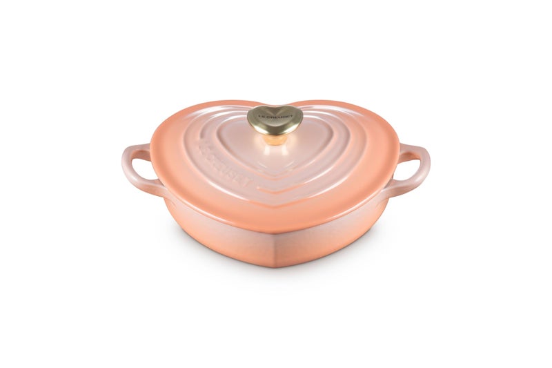 Le Creuset Enameled Cast Iron Traditional Shallow Heart Cocotte, 1.25 Qt., Peche Light Gold Heart Knob - Image 5