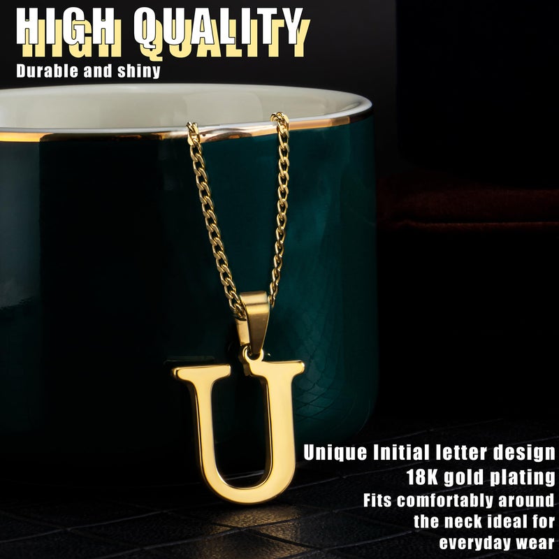 Suweibuke Initial Necklace for Men Women Boys Girls, 18K Gold Plated 26 Letters Pendant Necklace, Personalized Jewelry Gifts (Gold-U) - Image 2