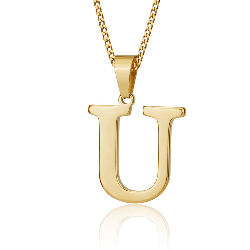 Suweibuke Initial Necklace for Men Women Boys Girls, 18K Gold Plated 26 Letters Pendant Necklace, Personalized Jewelry Gifts (Gold-U) - Image 1