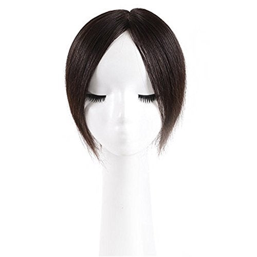 RemeeHi Short Straight Human Hair Toppers 18cm Hand Made Clip in Hairpiece for Covering White Hair Tape Toupee Wiglet 5x7cm Black - Image 2