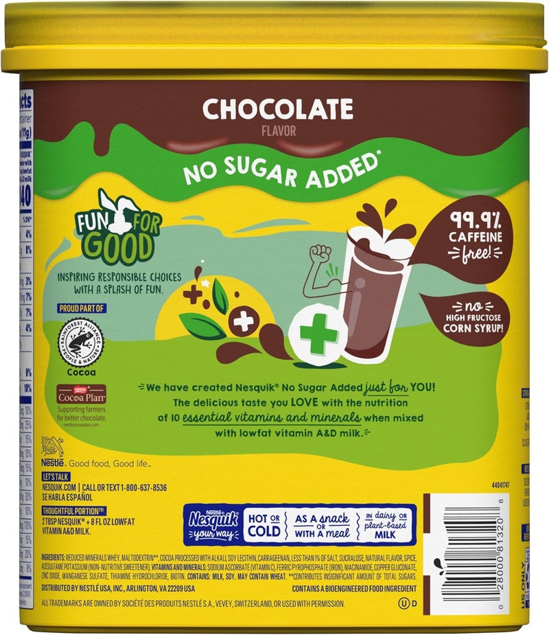 Nesquik مسحوق الشوكولاتة نيسكويك بدون سكر مضاف 16 أونصة - Image 4