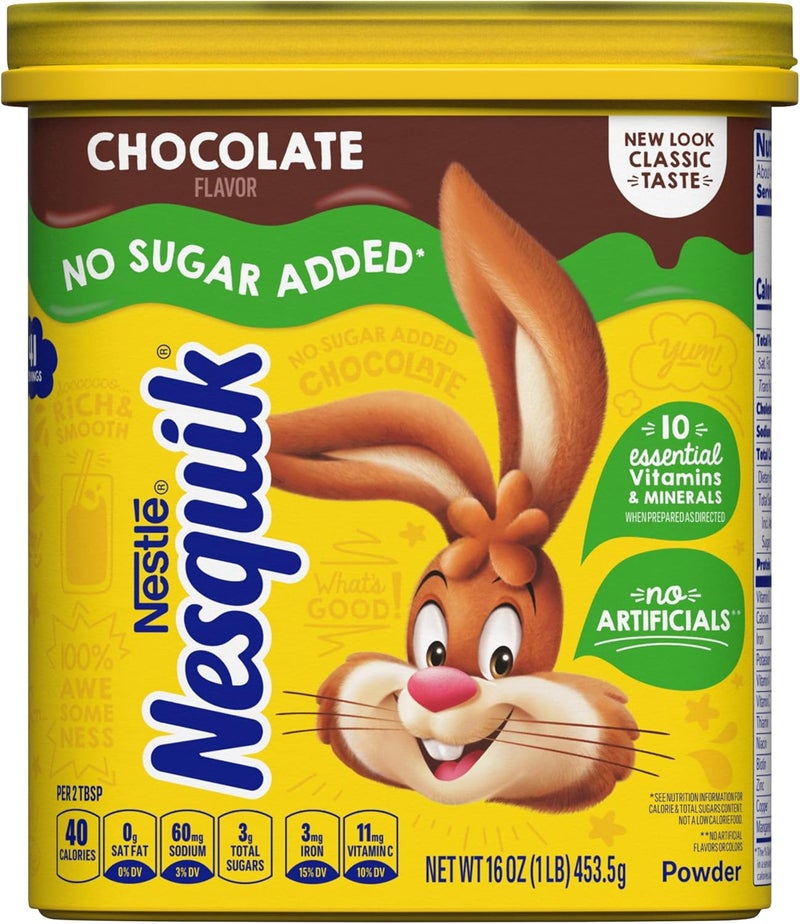 Nesquik مسحوق الشوكولاتة نيسكويك بدون سكر مضاف 16 أونصة - Image 1