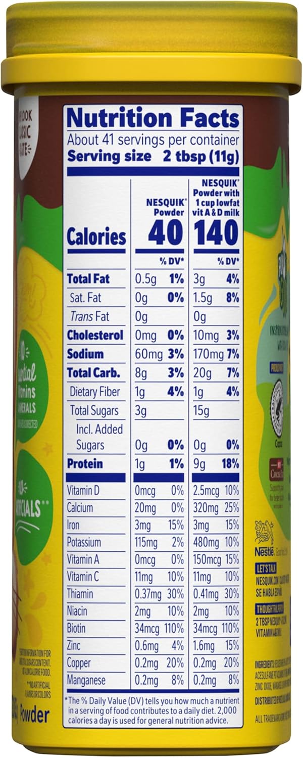 Nesquik مسحوق الشوكولاتة نيسكويك بدون سكر مضاف 16 أونصة - Image 2