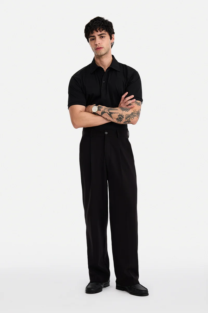 سنيتش Black Solid Half Sleeve Regular Fit T-Shirt