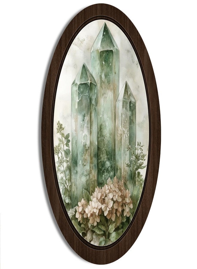 BIWSHA Vintage Green Witchy Spiritual Oval Wall Art Home Decor, Botanical Mystical Ethereal Framed Wooden Wall Art, Cottagecore Enchanted Wall Hanging Decor for Home Bedroom Dorm, 10.2x15.7 Inch - Image 1