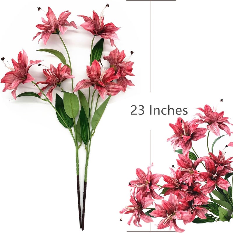 LOVENIMEN Artifical Lily Flowers Full Bloom Silk Flower Long Stems 4 Pack, Fake Stargazer Lilies Bundles Faux Tiger Lily Floral Plant for Wedding Bouquet Home Hotel Office Vase Arrangement Party Decor - Pink - Image 5