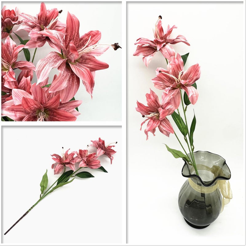 LOVENIMEN Artifical Lily Flowers Full Bloom Silk Flower Long Stems 4 Pack, Fake Stargazer Lilies Bundles Faux Tiger Lily Floral Plant for Wedding Bouquet Home Hotel Office Vase Arrangement Party Decor - Pink - Image 4
