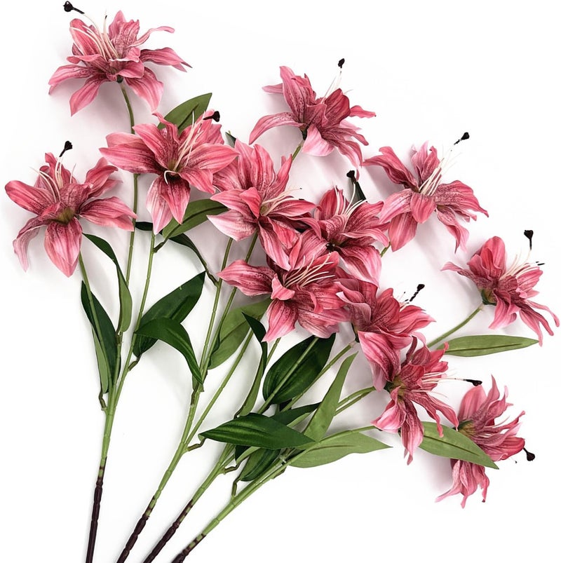 LOVENIMEN Artifical Lily Flowers Full Bloom Silk Flower Long Stems 4 Pack, Fake Stargazer Lilies Bundles Faux Tiger Lily Floral Plant for Wedding Bouquet Home Hotel Office Vase Arrangement Party Decor - Pink - Image 1